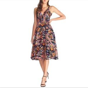 Dress the Population Elisa Sequin Embellished Embroidered Fit & Flare Dress Sz S